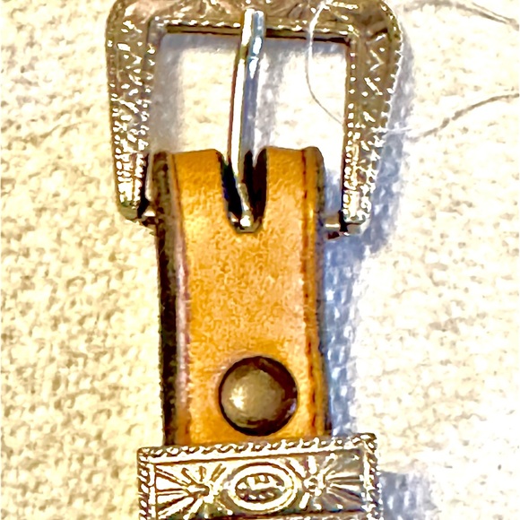 Vintage Western Larry Mahan Tan Leather Belt Pink Hearts Silver Buckle Sz 24 - Picture 8 of 16